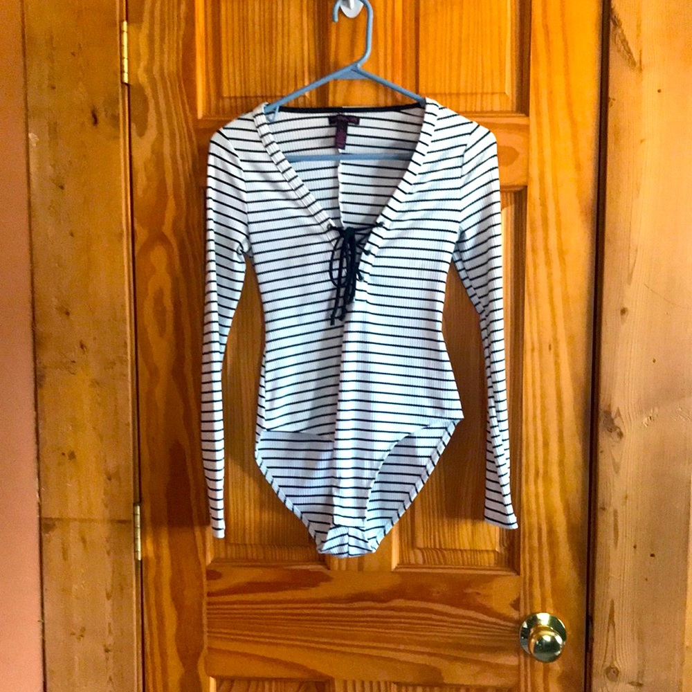 Striped lace up bodysuit